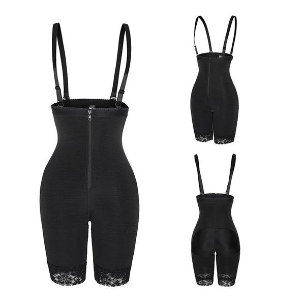 

women's shapers bulifter bodysuit adjustable shoulder strap shapewear sauna fajas slimming shaping high stretch women tummy control pan, Black;white