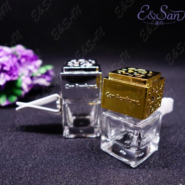 

100pcs/lot fmsk014-6ml square car vents transparent glass perfume spray packaging cosmetics empty bottle storage bottles & jars