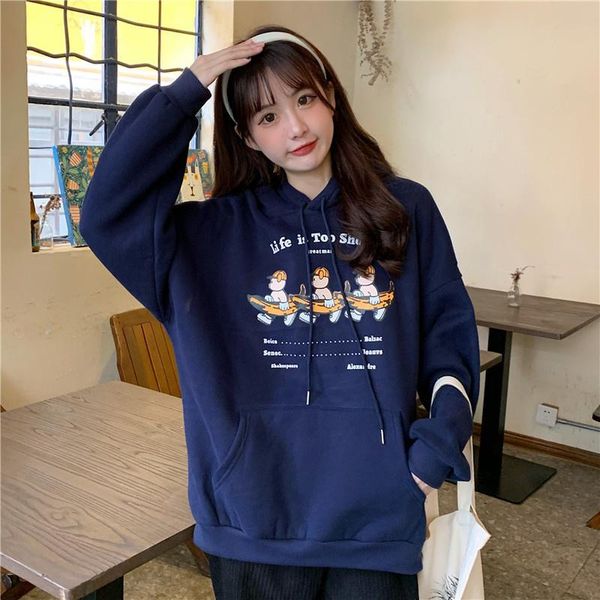 

women's hoodies & sweatshirts cmaz real s cost-effective autumn and winter loose korean style fleece lined, Black