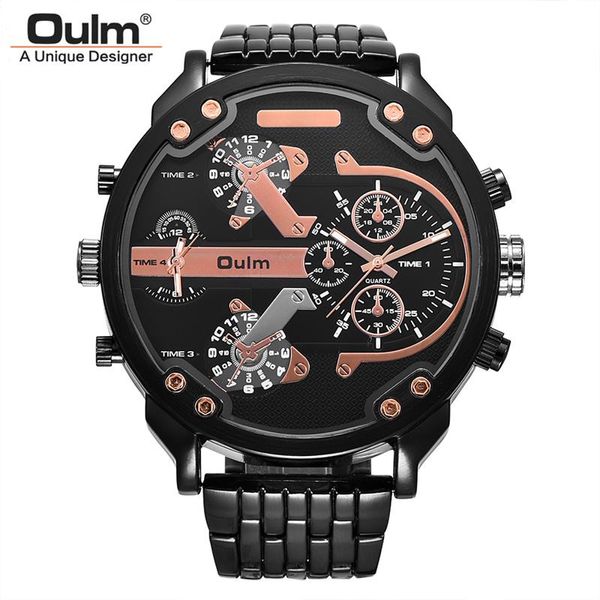 

wristwatches oulm super large dial watches men two time zone military watch male quartz clock hours man relogio masculino, Slivery;brown