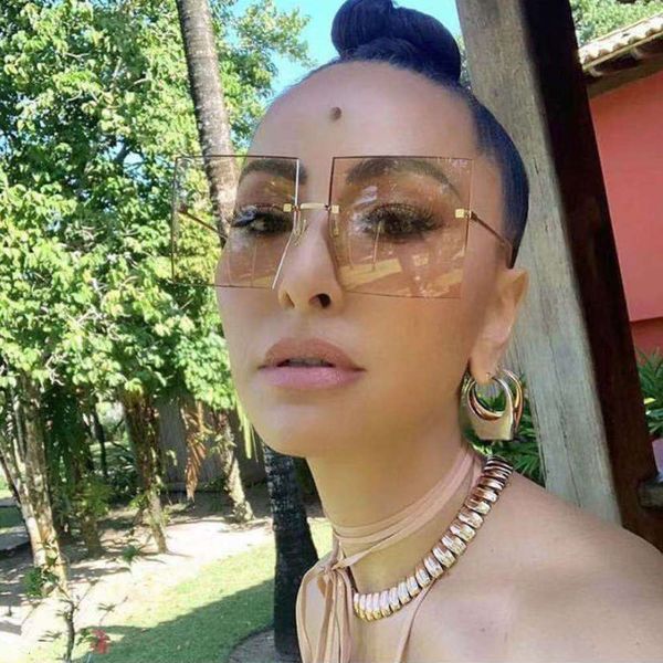 

sunglasses oversized random square women trendy mode dames retro red brown spotted lens uv400, Black