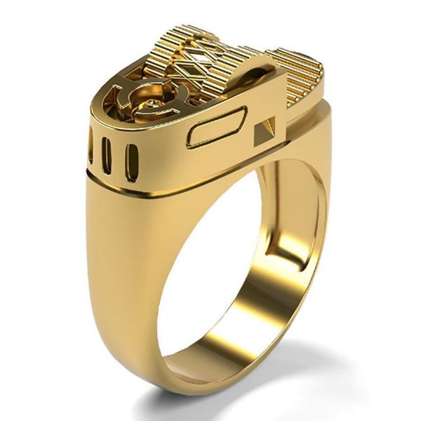 

cluster rings awesome and unique men's fashion gold lighter ring anniversary gift wedding engagement band ornaments jewelry size 6-13, Golden;silver