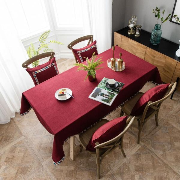 

table cloth plain tablecloth waterproof imitation japanese book tea pure color embroidered jujube red