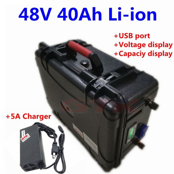 Batteria agli ioni di litio 48V 40Ah per carrelli elevatori bici elettrica scooter elettrico sistema solare utensili elettrici per telecomunicazioni + caricabatterie 5A