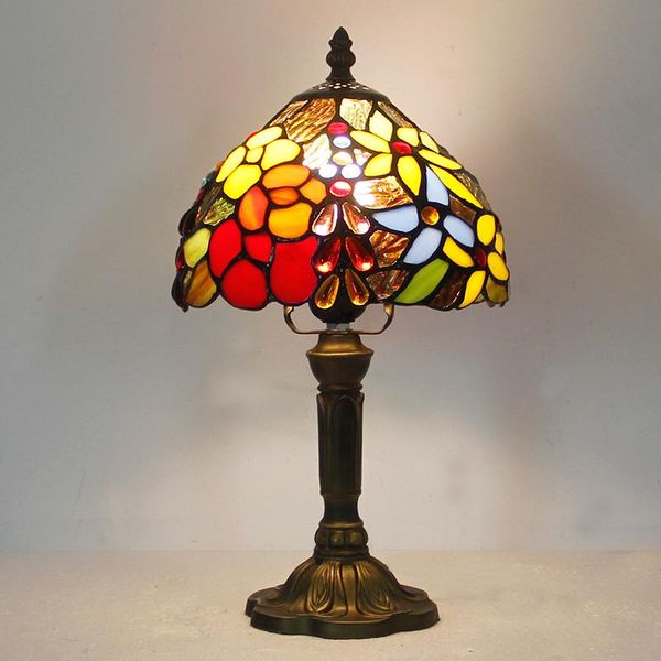 

table lamps vintage retro stained glass lamp 110v 220v rose flower design creative art tiffany bedroom light decoration with plug in