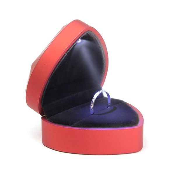 

jewelry pouches, bags holder storage organizer proposal heart shape led light marriage display velvet wedding ring box, Pink;blue