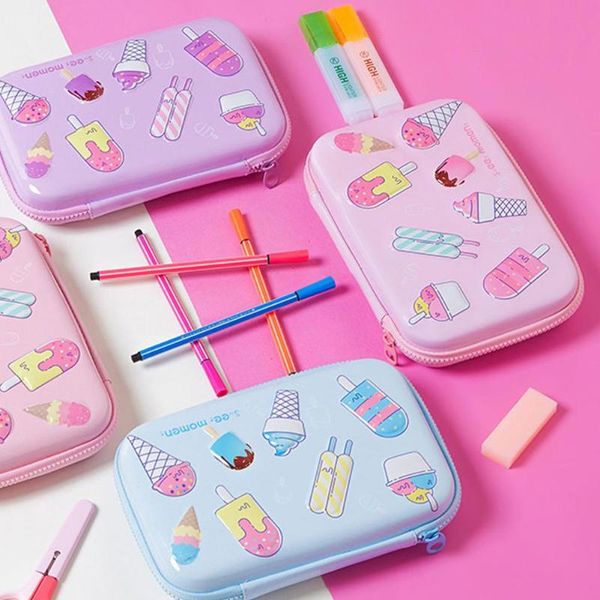 

refills stationery box pink case with zipper cute waterproof large capacity student pencil holder metal, Black;red