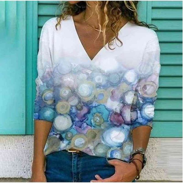 

spring diamond color print blouse shirt women elegant v-neck long sleeve autumn casual loose plus size streetwear blusa 210401, White