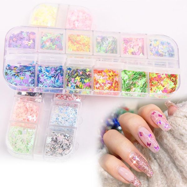 

holographic nail glitter flakes sequin 12pcs in 1 rose gold silver diy butterfly sequins for acrylic nails decoration tslm11, Silver;gold