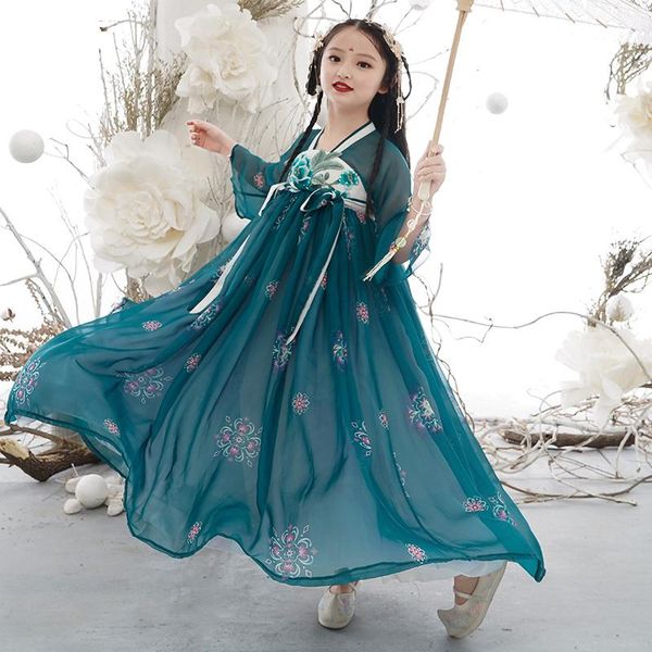 

gilr hanfu chinese traditional ancient perform dress oriental princess kids elegance pography dance wear cosplay ethnic clothing, Red