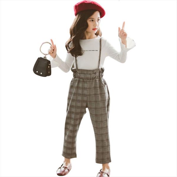 

girls clothes set plaid pattern for jumpsuit tracksuit girl casual style kids 6 8 10 12 14, White