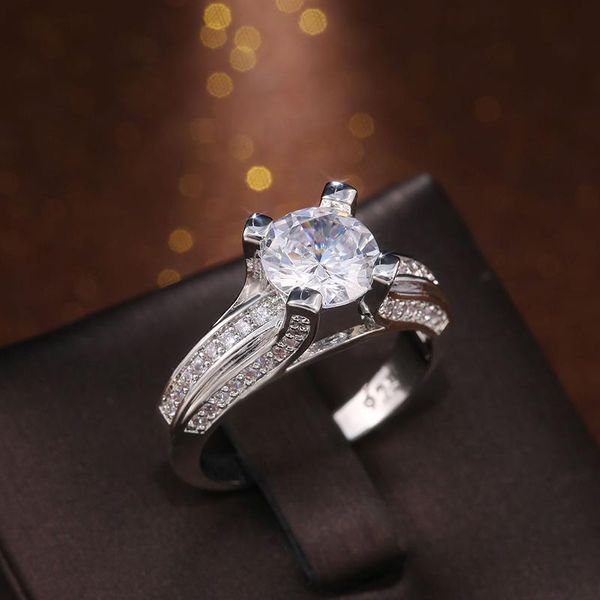 

wedding rings classic luxury proposal for women dazzling white round cut cubic zircon stone engagement ring fashion jewelry gift, Slivery;golden