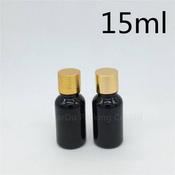 

storage bottles & jars 200pcs 15ml black glass bottle serum container 15cc vials essential oil with gold screw cap perfume