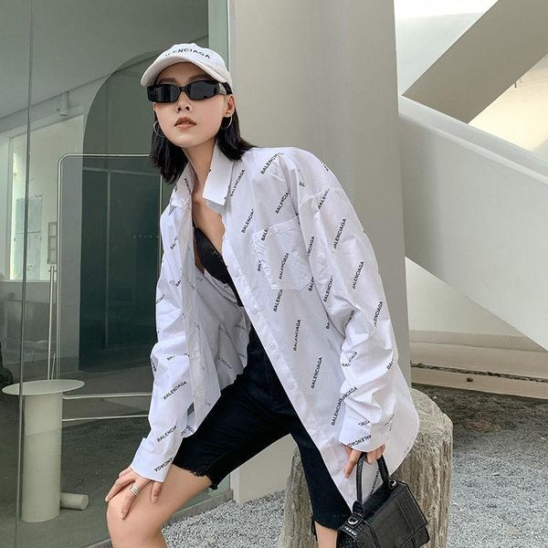 

spring and summer 2021 full body logo small letter print loose version women's shirt sunscreen polos, White