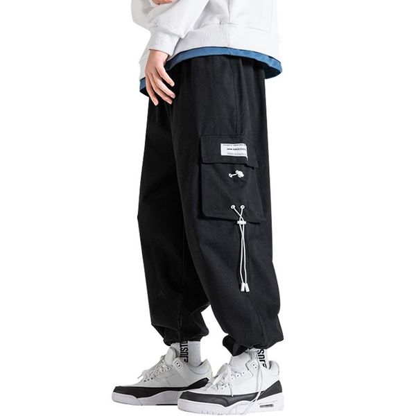 

men's pants ribbon streetwear cargo 2021 men hip hop joggers black sweat casual trousers overalls track