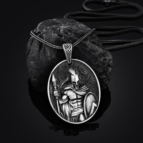 

pendant necklaces spartan warrior titanium steel retro necklace long fall winter hip hop men's sweater chain, Silver