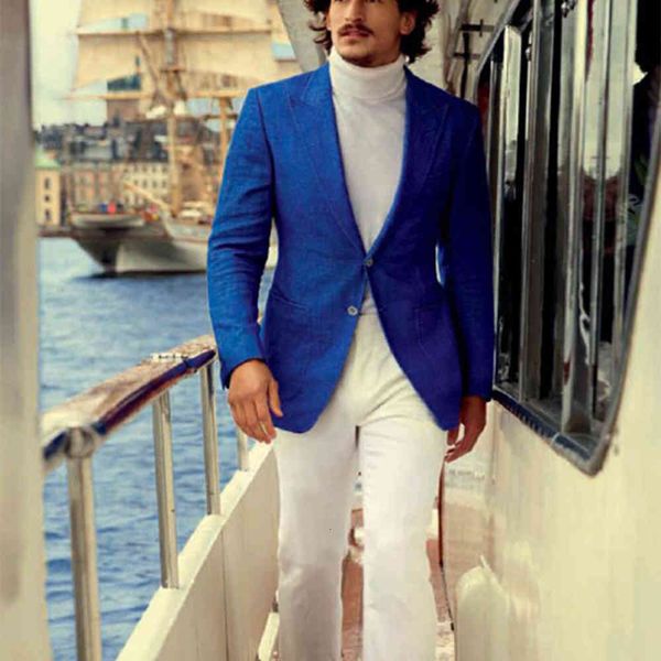 

men's suits & blazers custom made causal men and pants, bespoke royal blue tuxedo jacket pants white, tailor casual business, White;black