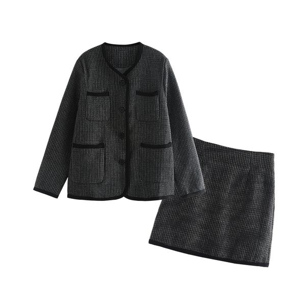 

women black two pieces set long sleeve single-breasted cardigan skirt elegant autumn t0472 210514, White
