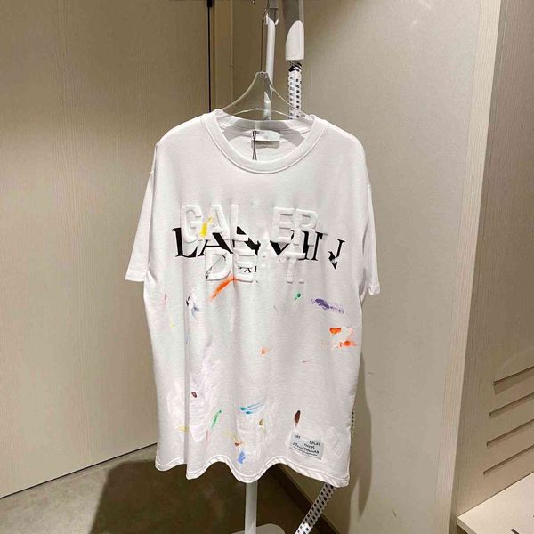 

luxury design langfan gallery dept co ink splashing paint letter printing round neck short sleeve t-shirt, White