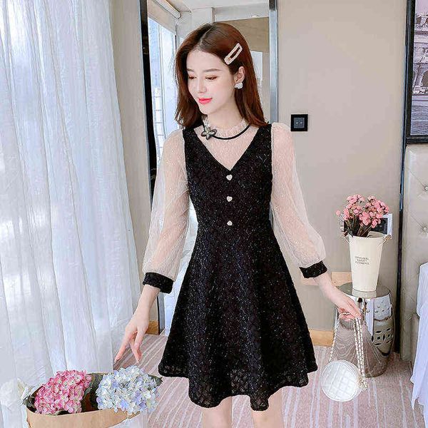 

casual dresses hepburn fragrance elegant temperament small black evening 2022 autumn winter mh long sleeve dresses short skirt, Black;gray