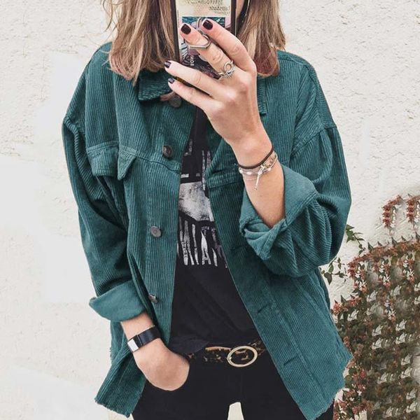 

women's jackets nice autumn corduroy jacket women overshirt female plus size coat button shirt for, Black;brown