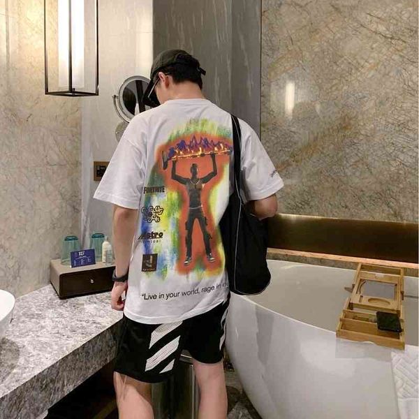 

fashiondemon chnight cactus jack fortress travis trend scott loose hip hop short sleeve t-shirt summer424ujun xym z5eo, White;black