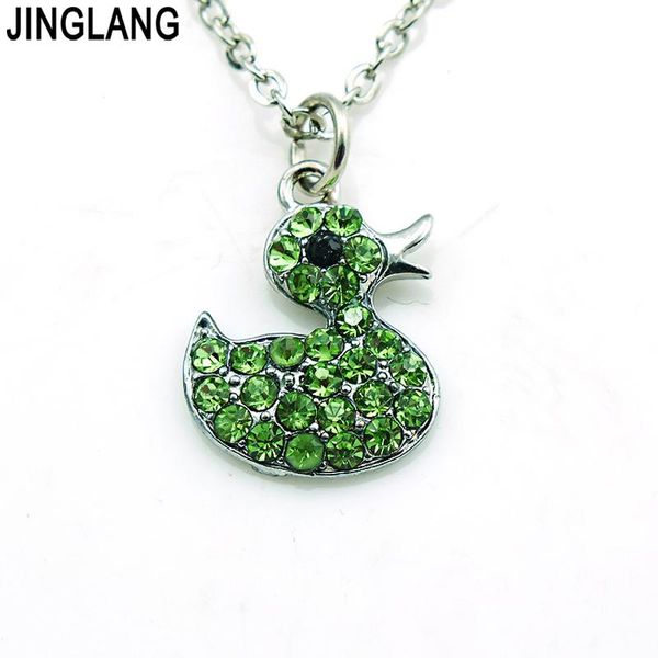

pendant necklaces jinglang retail fashion animal pendants necklace 5 color rhinestone duck charms for women festival/gifts jewelry, Silver