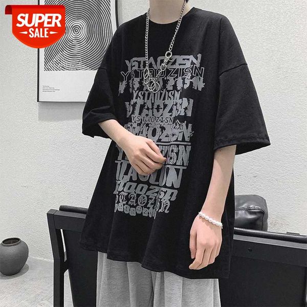 

harajuku style short-sleeved shirt male hip-hop all-match half-sleeved korean loose printed t-shirt #a46s, White;black
