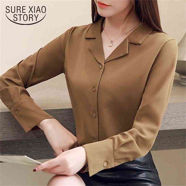 

womens and blouses shirt elegant suit collar office long sleeve shirts blusas 1739 50 210506, White