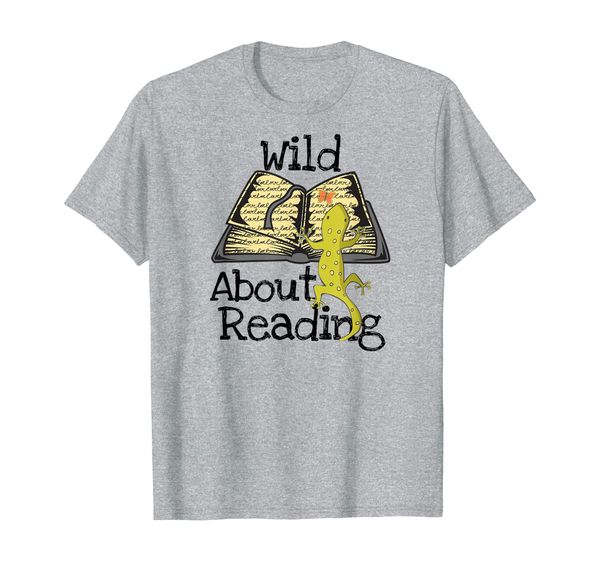 

wild about reading gecko book t-shirt gift for teachers, White;black