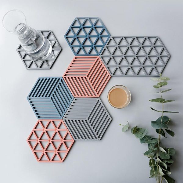 

mats & pads pad stand mug cup mat heat-insulated bowl placemat deskeco-friendly 1pcs chic silicone hexagon