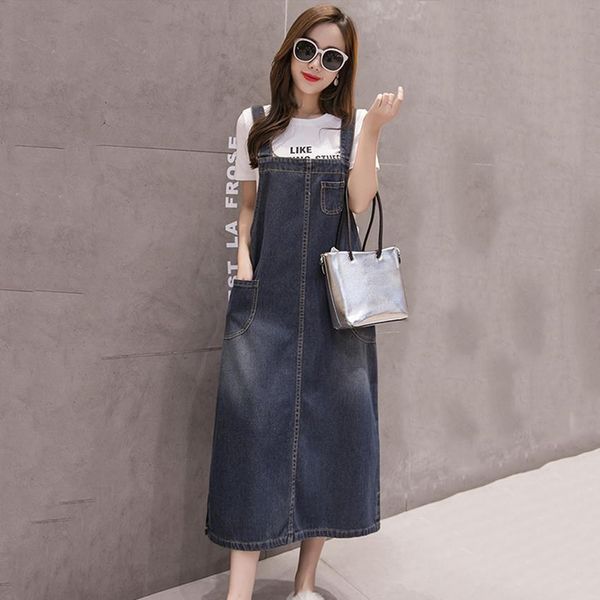 

s 5xl women dress summer plus size jeans suspenders denim dresses female overalls korean casual long sundress robe femme, Black;gray