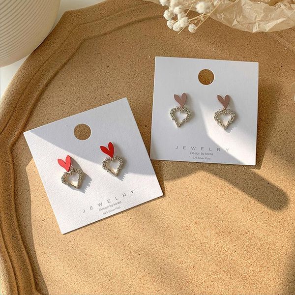 

stud korea style silver pins small heart cute rhinestone mini earrings for women girl fashion jewelry accessories, Golden;silver