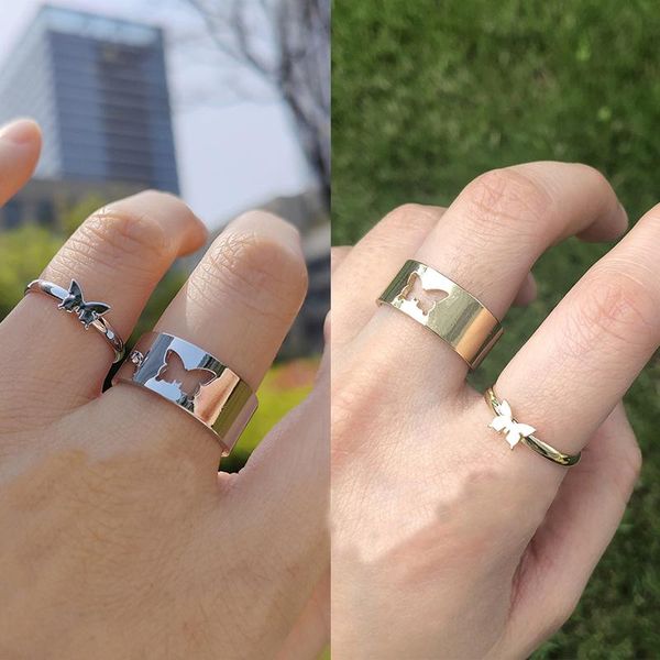 

cluster rings trendy gold butterfly for women men lover couple set friendship engagement wedding girls open 2021 jewelry, Golden;silver