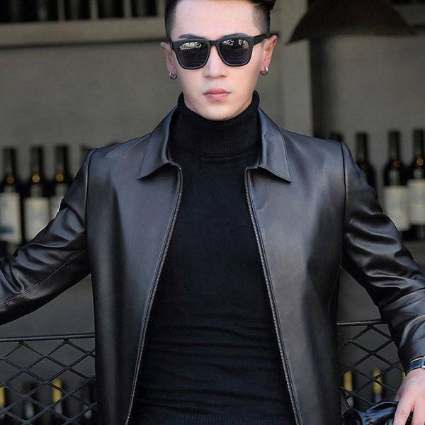 

leather jacket for men spring autumn winter lapel loose fitting coats middle-aged and elderly father's clothes men's jackets, Black;brown