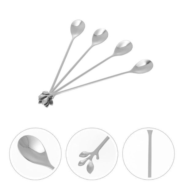 

spoons 1 set 4pcs stainless steel coffee mixing long handle (silver)