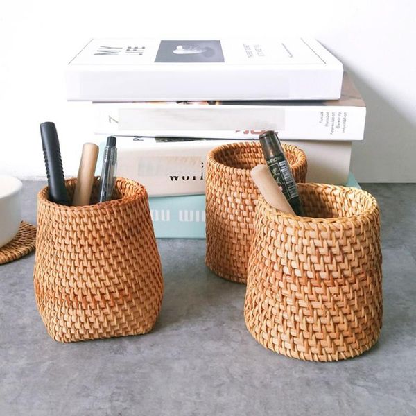 

storage bottles & jars rattan hand-woven bucket diy cutlery storage, household deskstand, small item bucket, home decoration