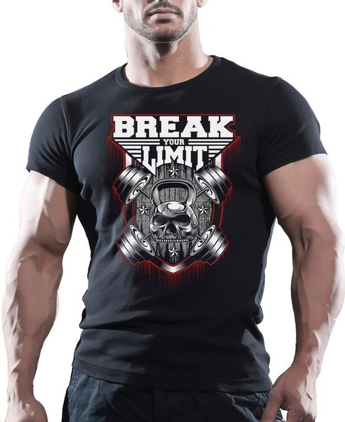 

Gym Skull Barbell - Mens' Bodybuilding Black Muscle T shirt Fitness Tee Top, White;black