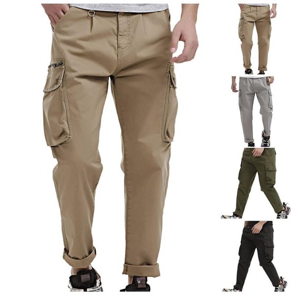 

men's pants fashion overalls outdoor sports climbing combat multi-pocket solid color elastic rope casual, Black