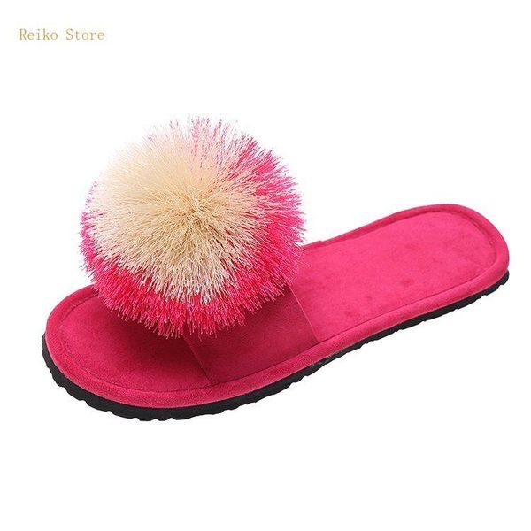 

summer slippers gray color rubber suede low heel plum red flat european and american large size women's shoes 35-43, Black