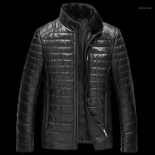 

men's leather & faux arrival fashion spring men collar sheep down jacket loose casual thick mens luxury coat plus size -5xl6xl, Black