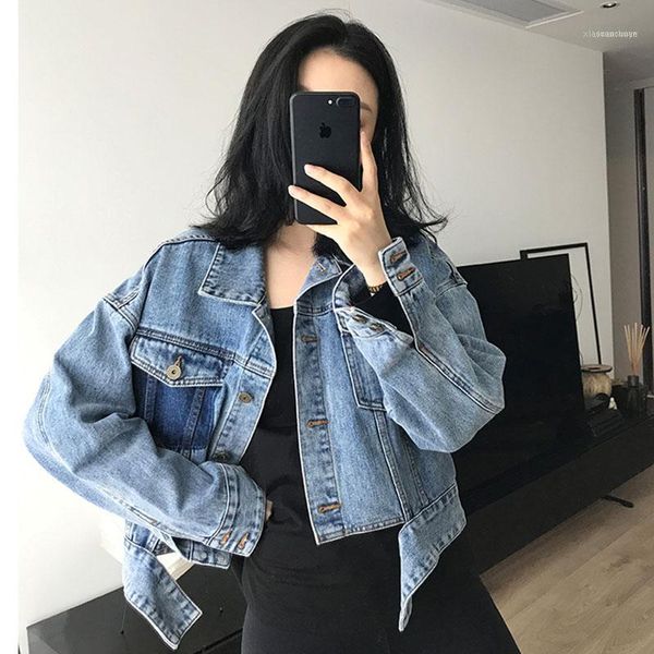 

women's jackets fashion single-breasted casual loose short denim jacket1, Black;brown