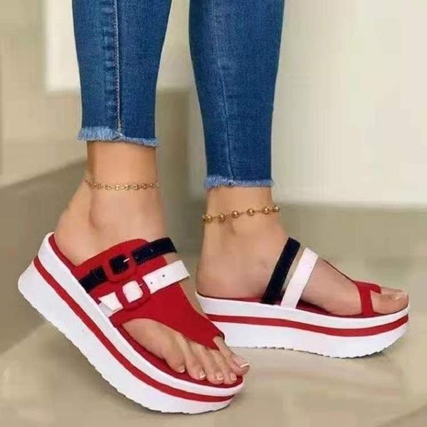

slippers flip-flops summer fashion women wedges sandals beach casual female platform peep toe shoes lady mixed colors buckle 2021, Black