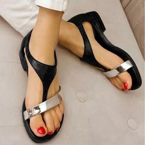 

sandals women's summer shoes beach low heel clip toes buckle strap pu leather female sandalias ladies casual 2021, Black