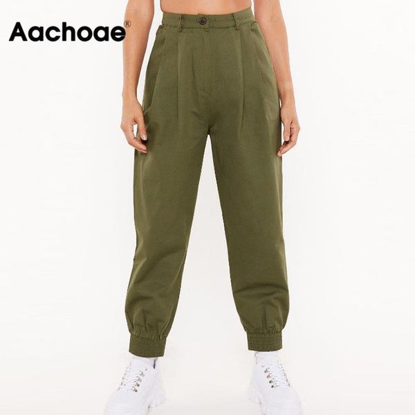 

women's pants & capris fashion women streetwear cargo 2021 high waist solid pleated trousers ladies loose pockets joggers sweatpants, Black;white