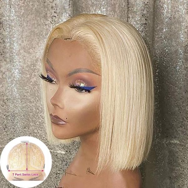 

blonde t part lace wig middle brazilian bob wigs pre plucked remy hair with baby for black women1, Black;brown