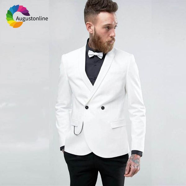 

men's suits & blazers white elegant groom tuxedo costme homme terno masculino blazer peaked lapel double breasted men wedding jack, White;black