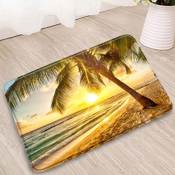

bath mats ocean landscape bathroom beach palm trees sky cloud bedroom kitchen flannel non-slip carpets homehold entrance mat washable