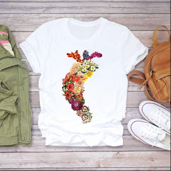 

floral flower 90s short sleeve womens t shirts fashion print graphic tee, White
