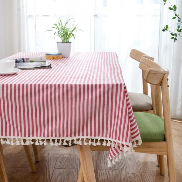 

table cloth 2021 product korean style stripe printed 100%polyester tassels tablecloth